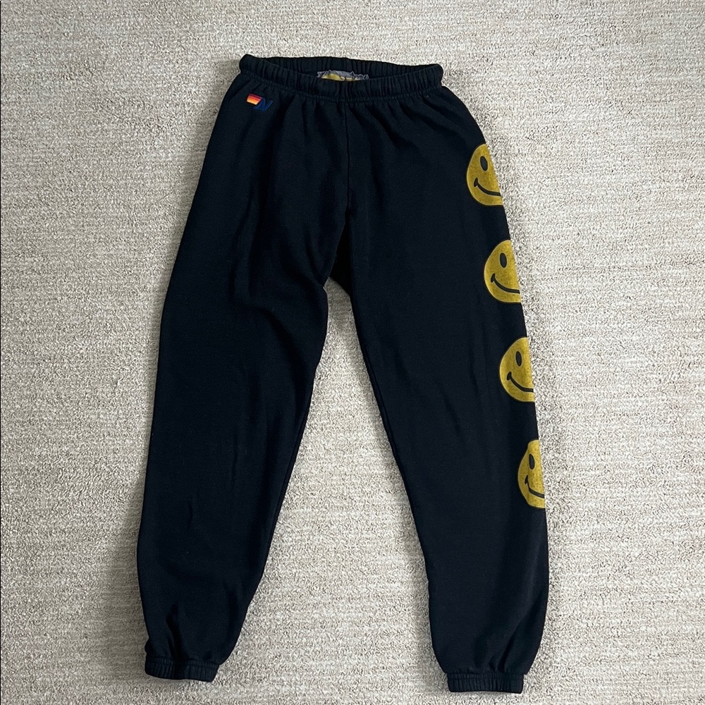 Aviator Nation Joggers Pants Yellow Smiley Faces Small